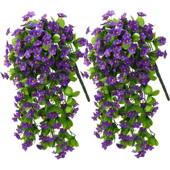 2PCS Artificial Hanging Flowers, Fake Hanging Plants Violet Vines UV Resistant - Picture 1 of 7